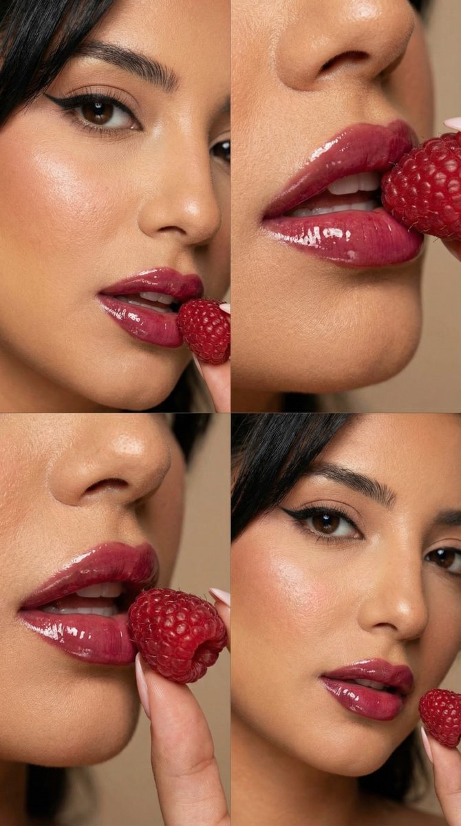 Raspberry Gloss Macro Editorial Grid Prompt — example 1