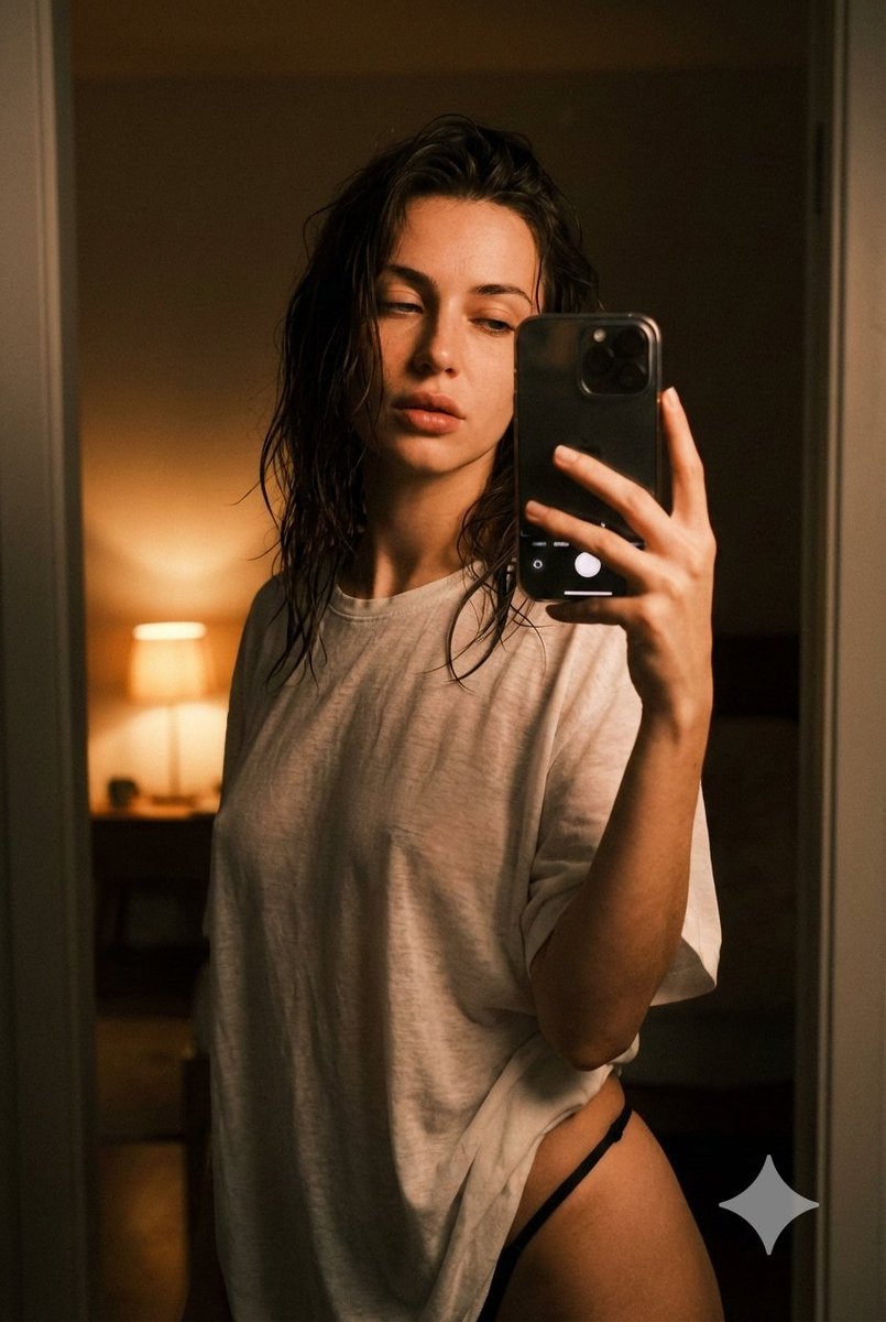 Intimate Late Night iPhone Selfie in Oversized T-Shirt — example 1