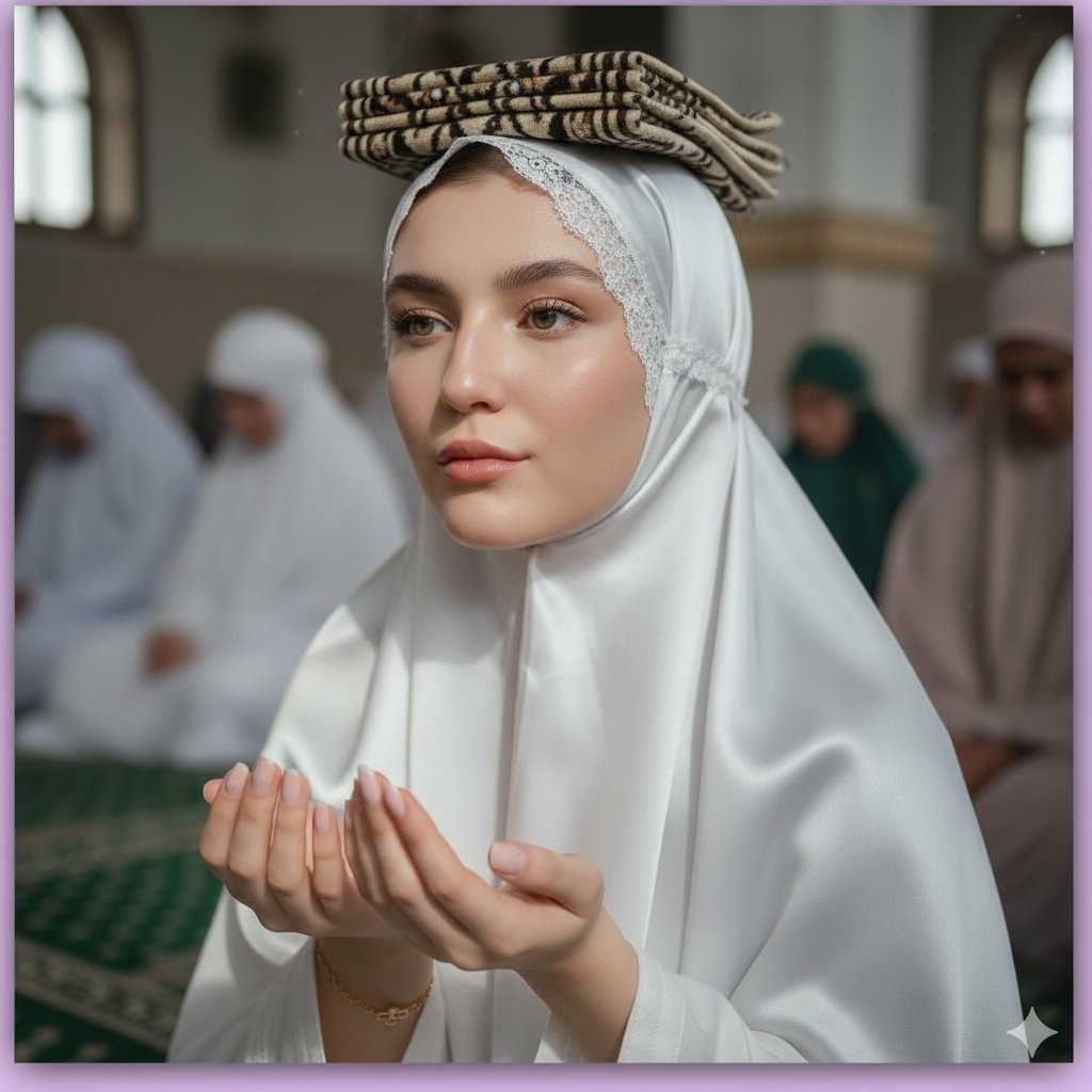 Cinematic Muslim Woman Portrait in Mosque Prompt — example 1