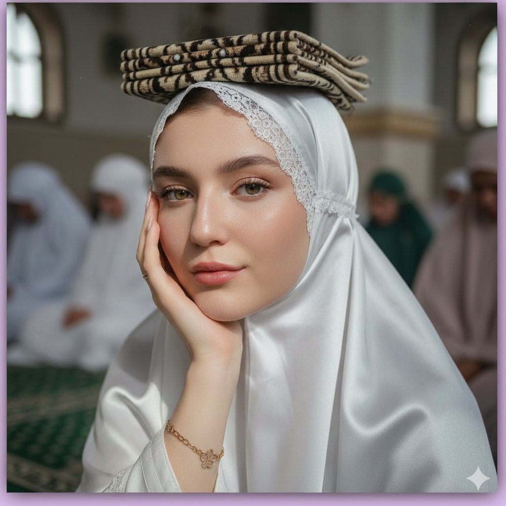 Cinematic Muslim Woman Portrait in Mosque Prompt — example 2