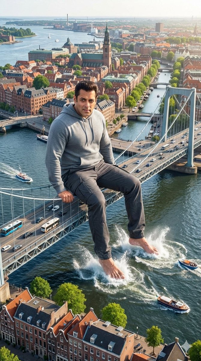 Giant Salman Khan on European Bridge Prompt — example 1