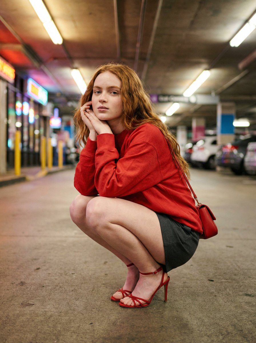 Urban Fashion Editorial in Parking Lot Prompt — example 2