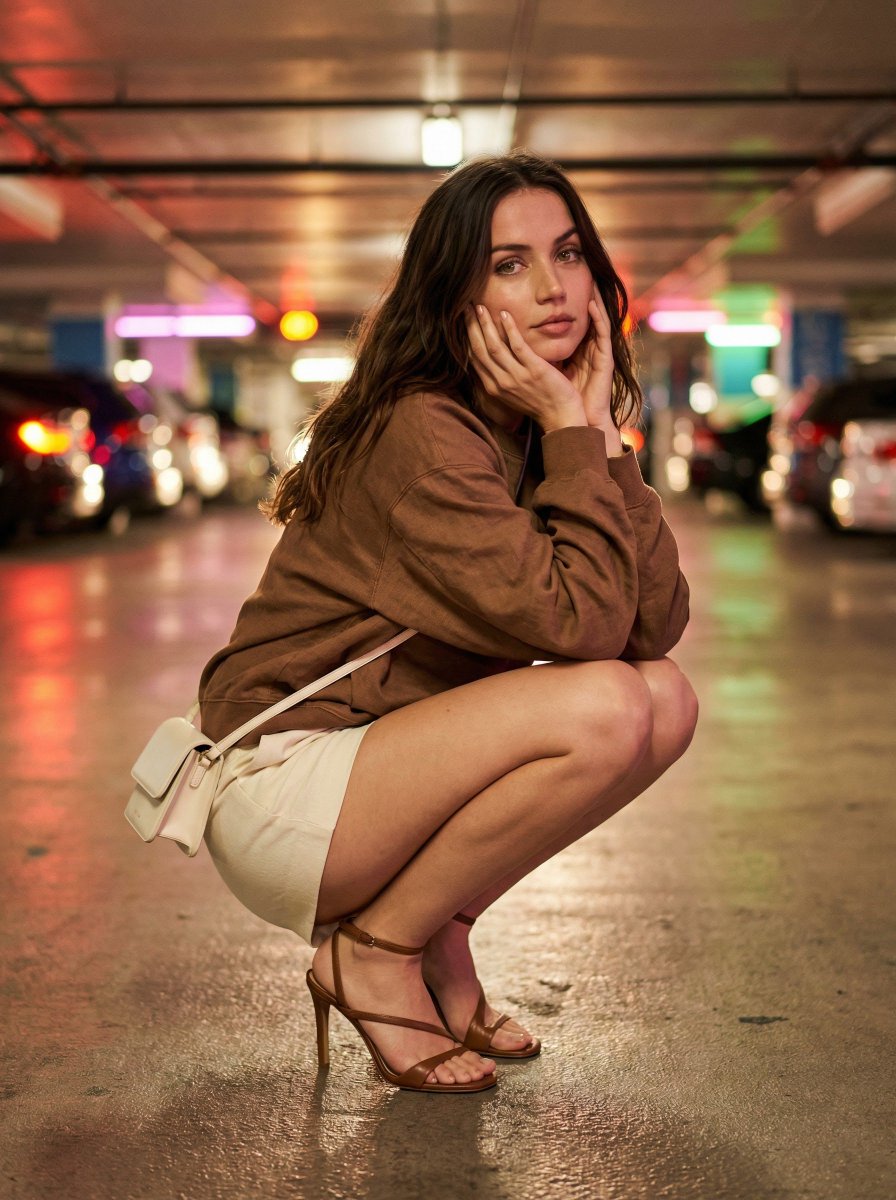 Urban Fashion Editorial in Parking Lot Prompt — example 3
