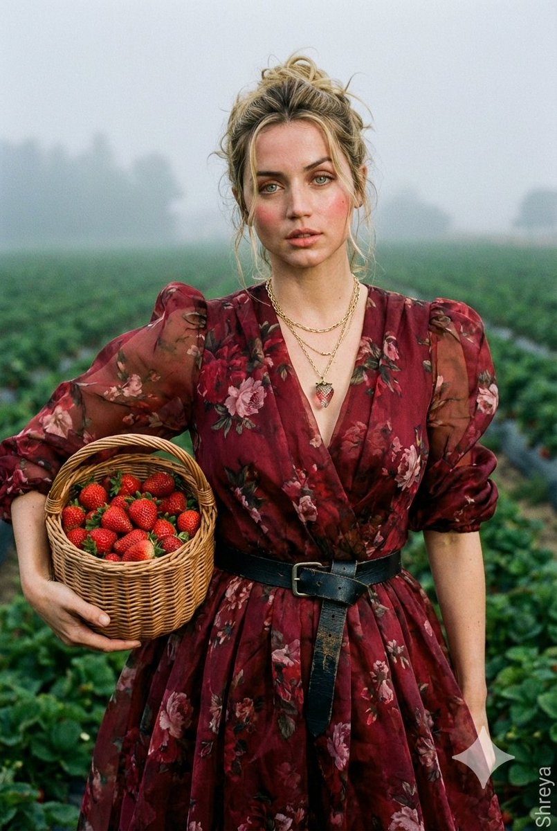 High-Fashion Strawberry Harvest Portrait Prompt — example 1