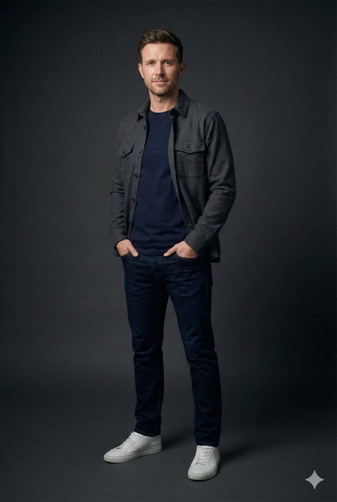 Modern Casual British Man Studio Portrait Prompt — example 2