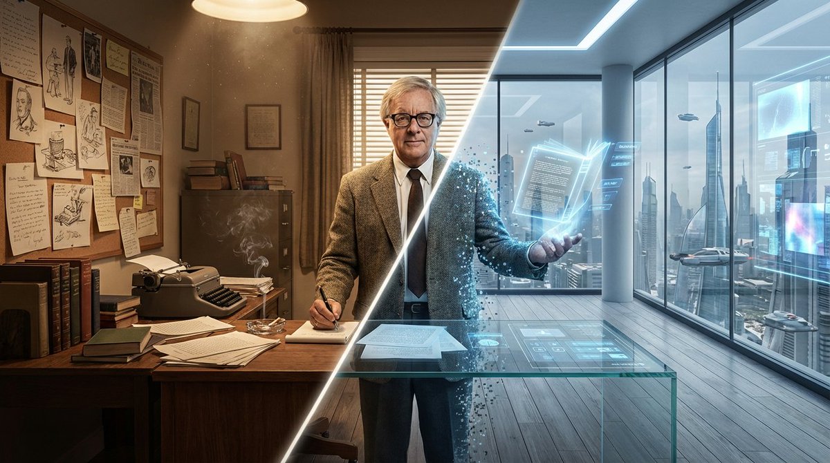 Asimov Visionary Split-Scene Concept Art Prompt — example 4
