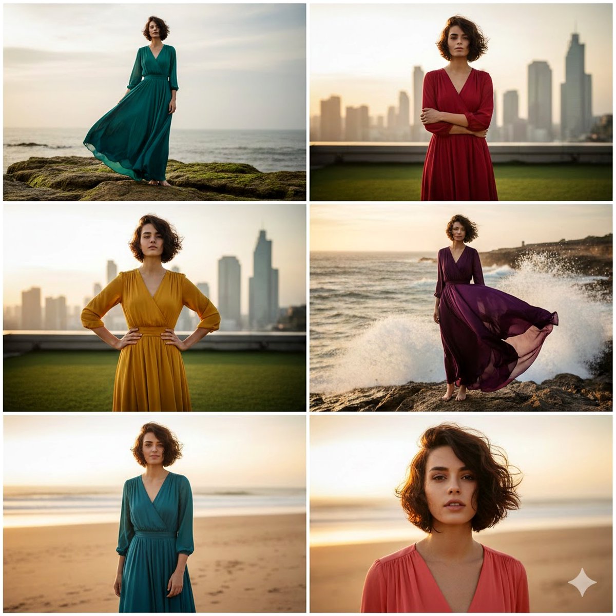 3x2 Collage of Woman in Flowing Dresses — example 1