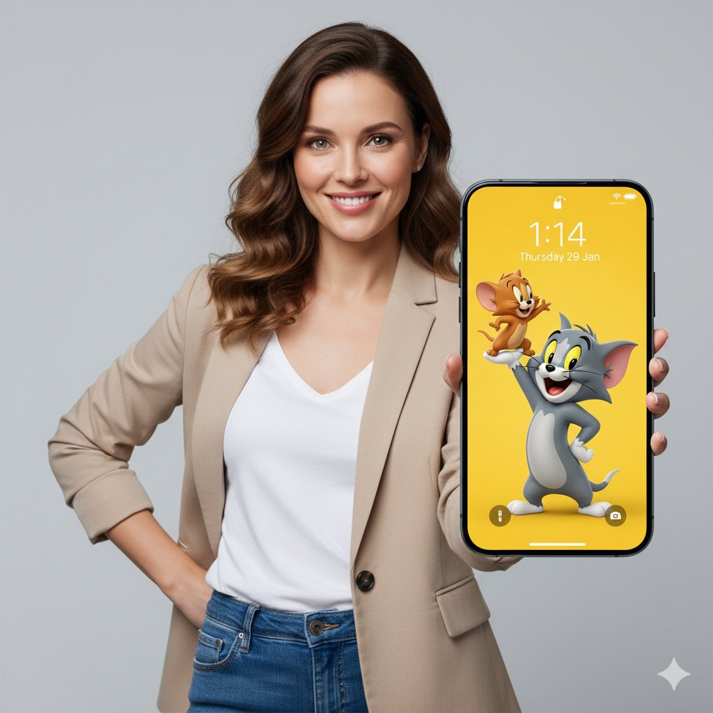 3D Tom and Jerry Wallpaper with Businesswoman Ad — example 1
