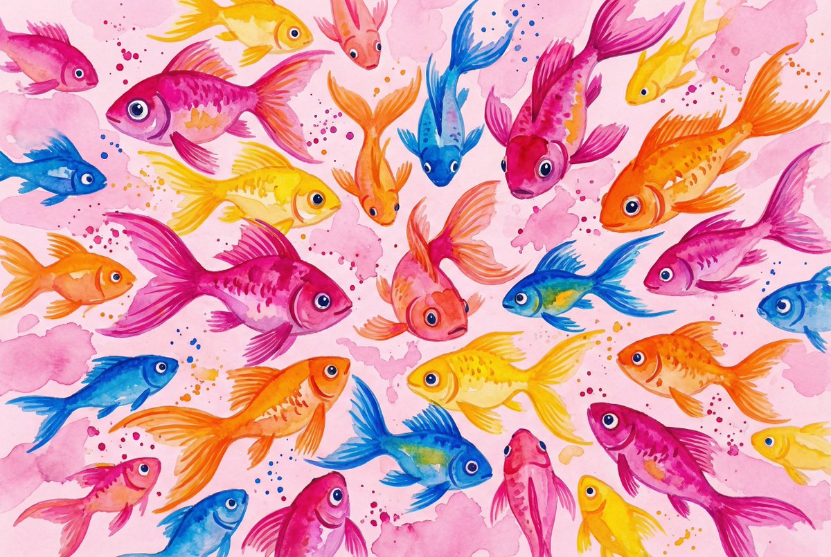 Watercolor School of Stylized Fish — example 1