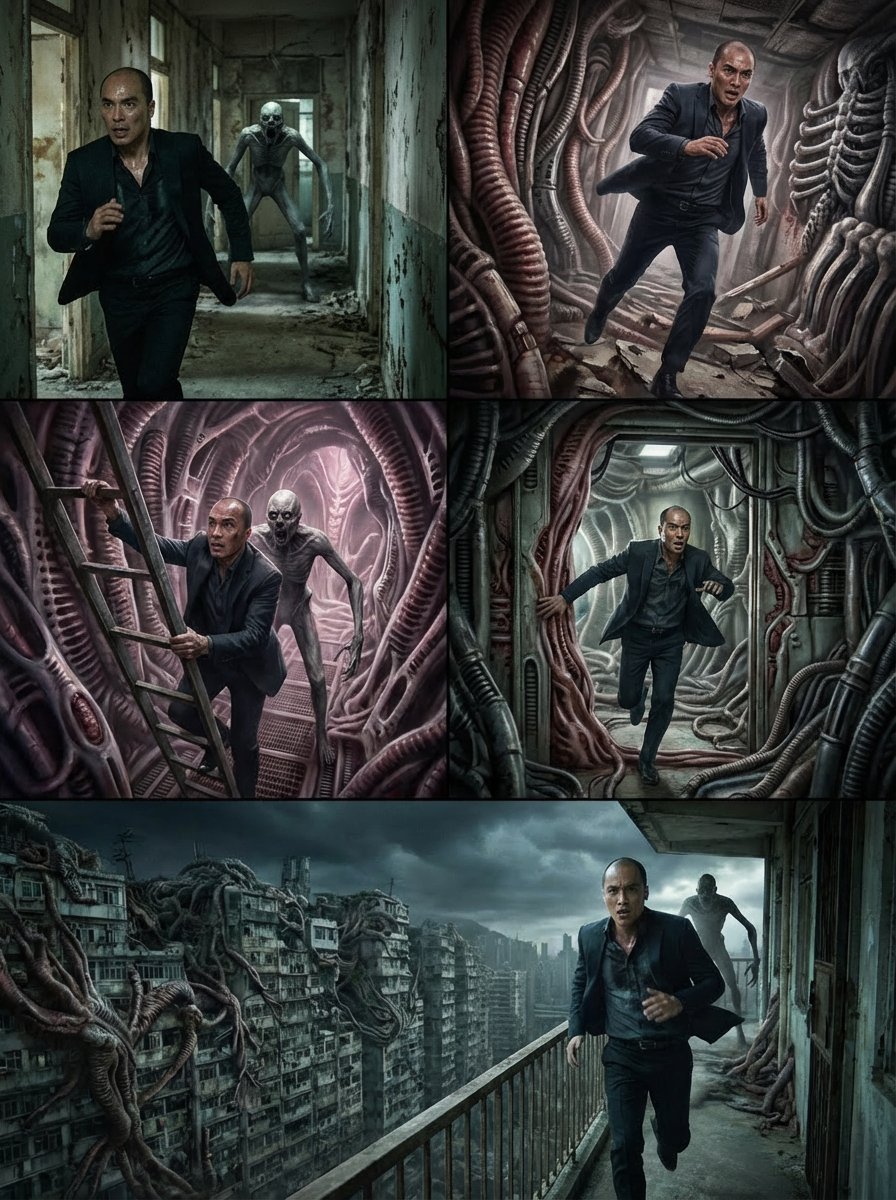 Cinematic horror sequence from base image — example 3