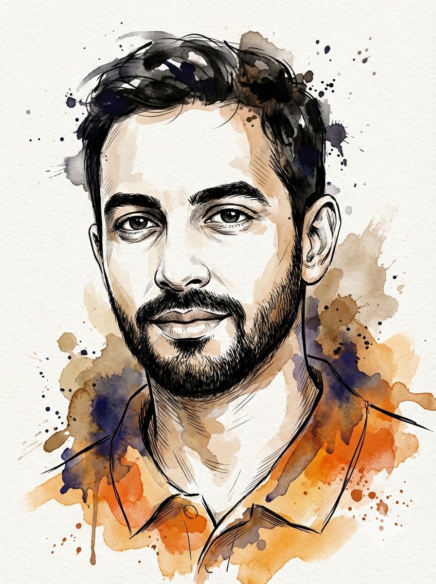 Digital Splashes-and-Ink Portrait from Photo — example 1