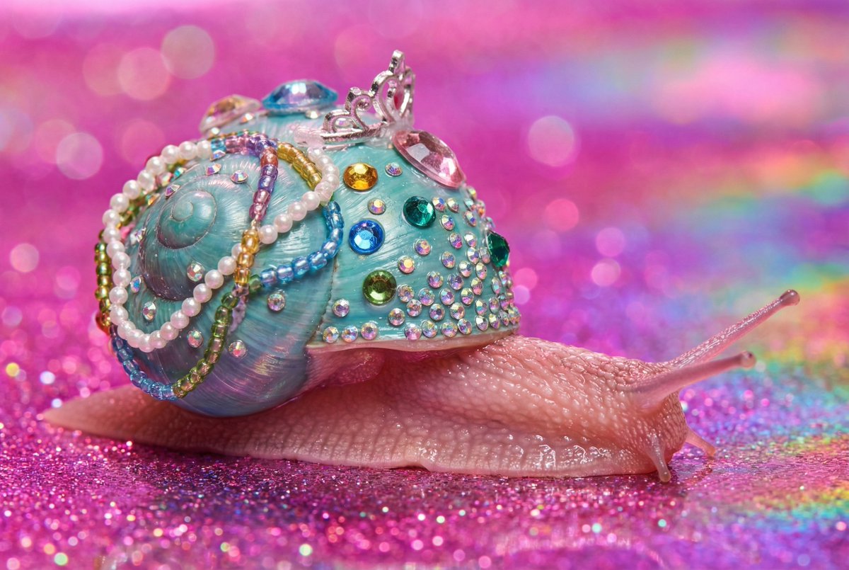 Macro Snail with Plastic Costume Jewelry — example 1