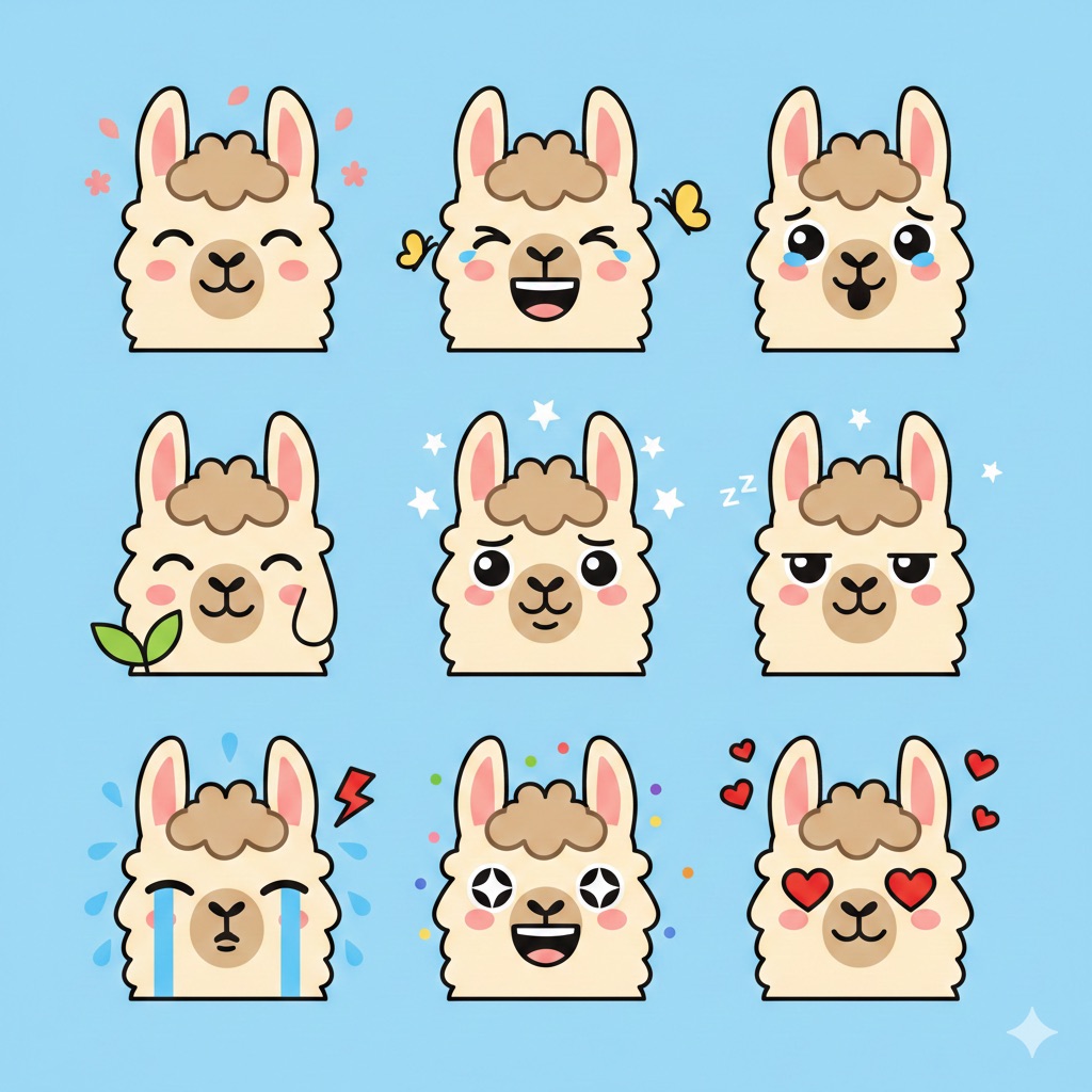 Flat Vector Llama Emoji Prompt — example 1