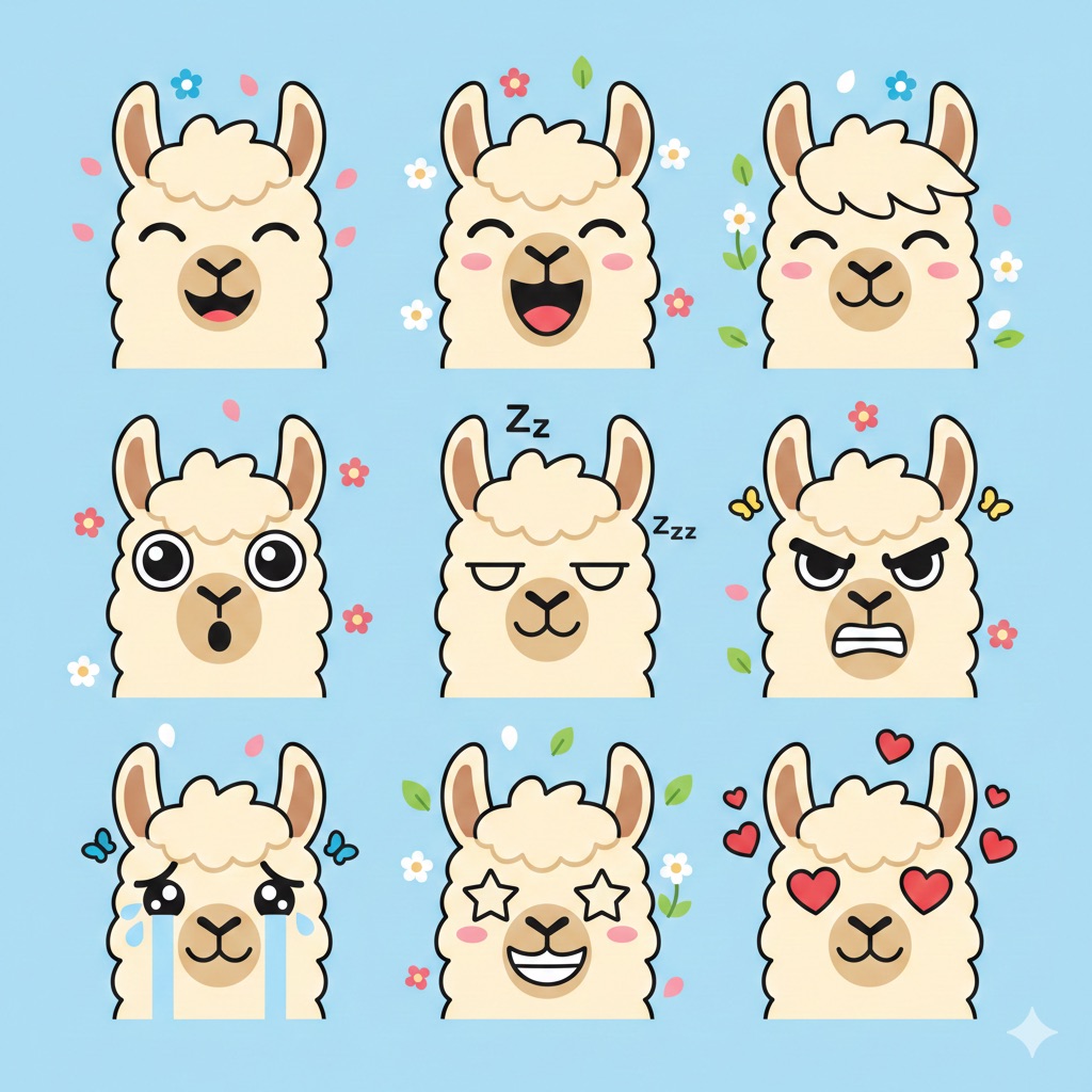 Flat Vector Llama Emoji Prompt — example 2