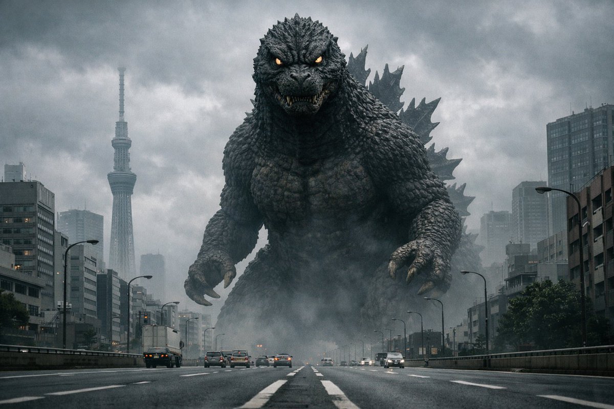 Godzilla in Tokyo Skytree District, 70s Style — example 1
