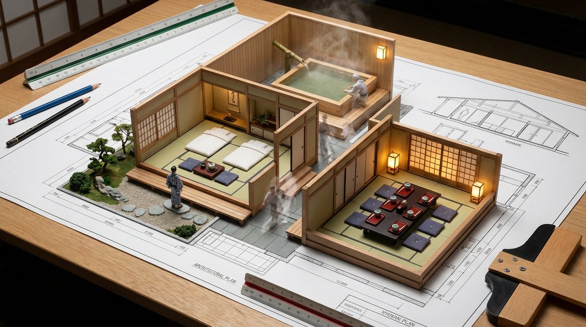 Architectural Blueprint to Miniature Japanese Inn Scene — example 1