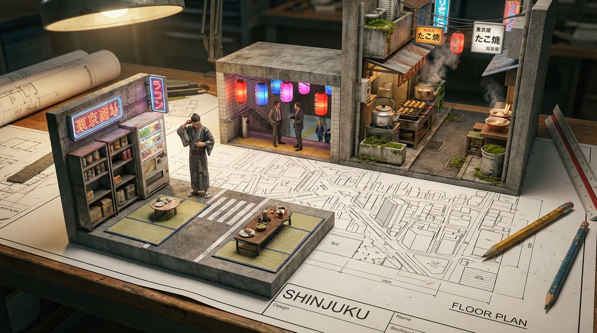 Architectural Blueprint to Miniature Japanese Inn Scene — example 4