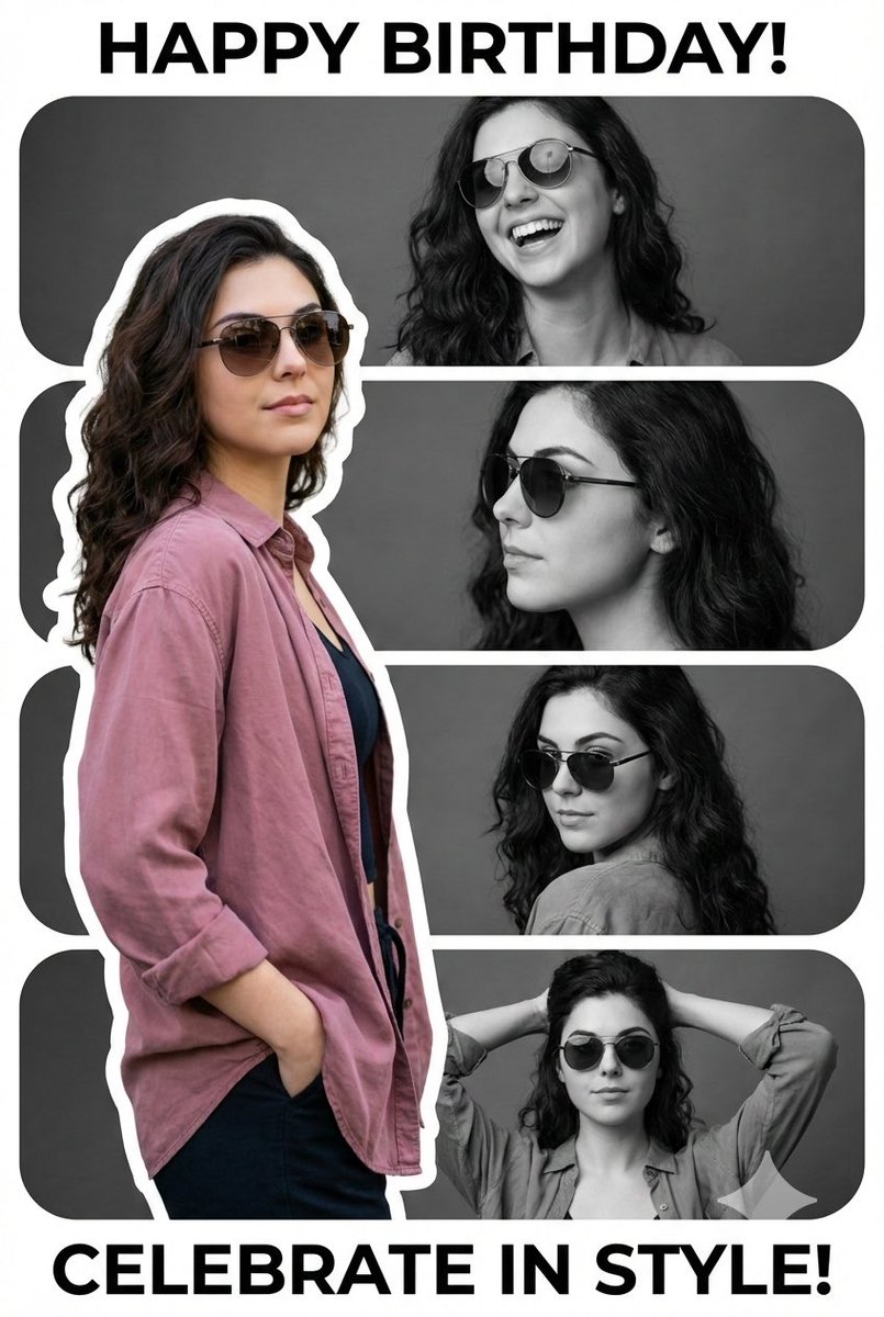 Vertical Birthday Poster Collage with Cinematic Monochrome Photos — example 1
