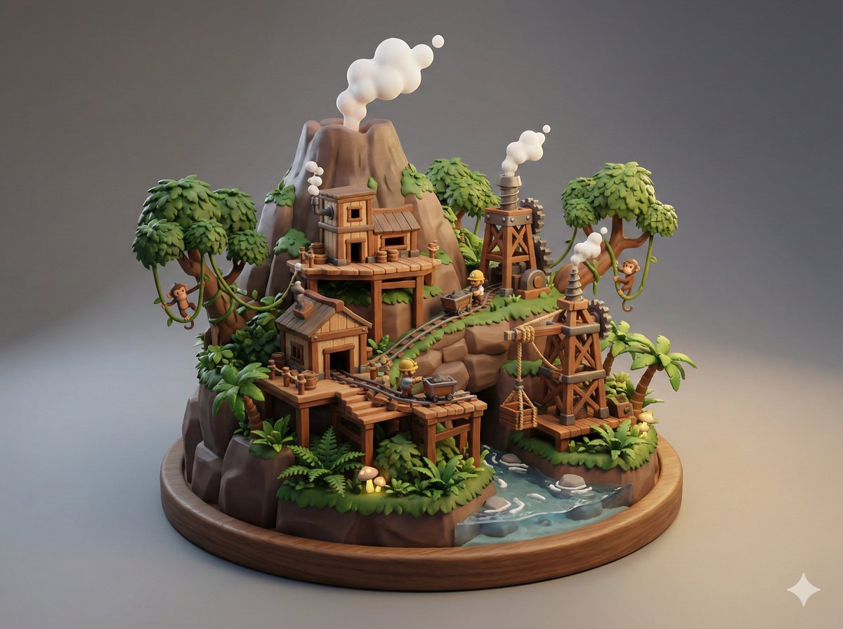 Collectible Miniature Diorama of a Rugged Mining Settlement — example 1