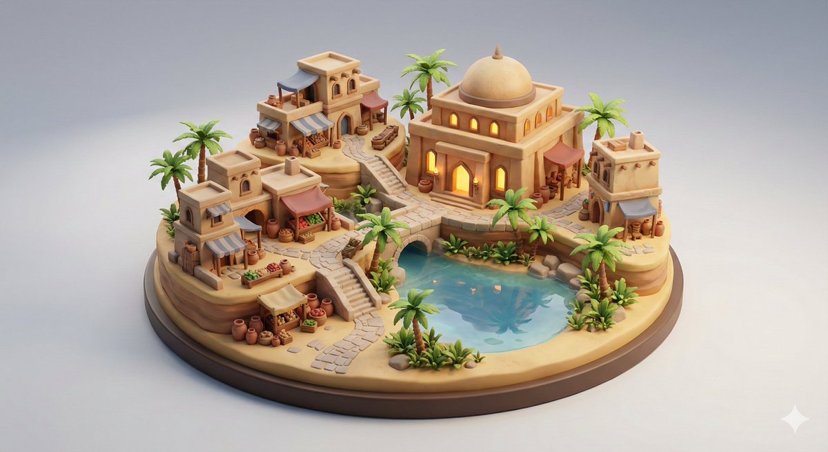 Collectible Miniature Diorama of a Developed Desert Oasis Settlement — example 1
