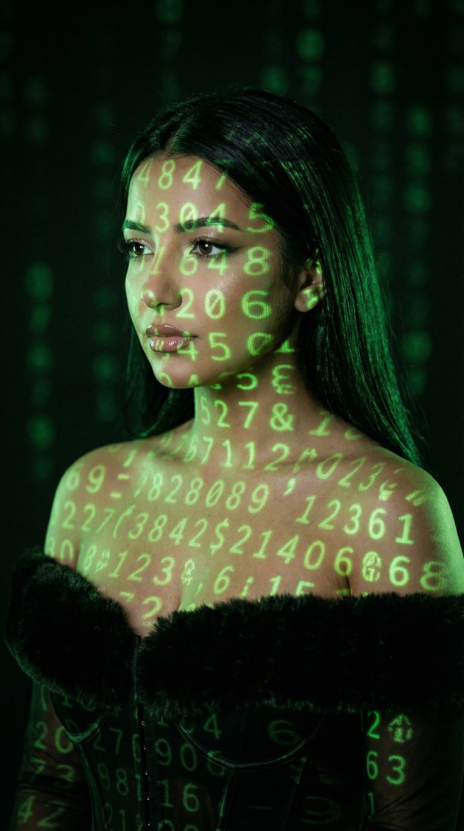 Cyber Projector Numbers Beauty Portrait Prompt (JSON format) — example 1