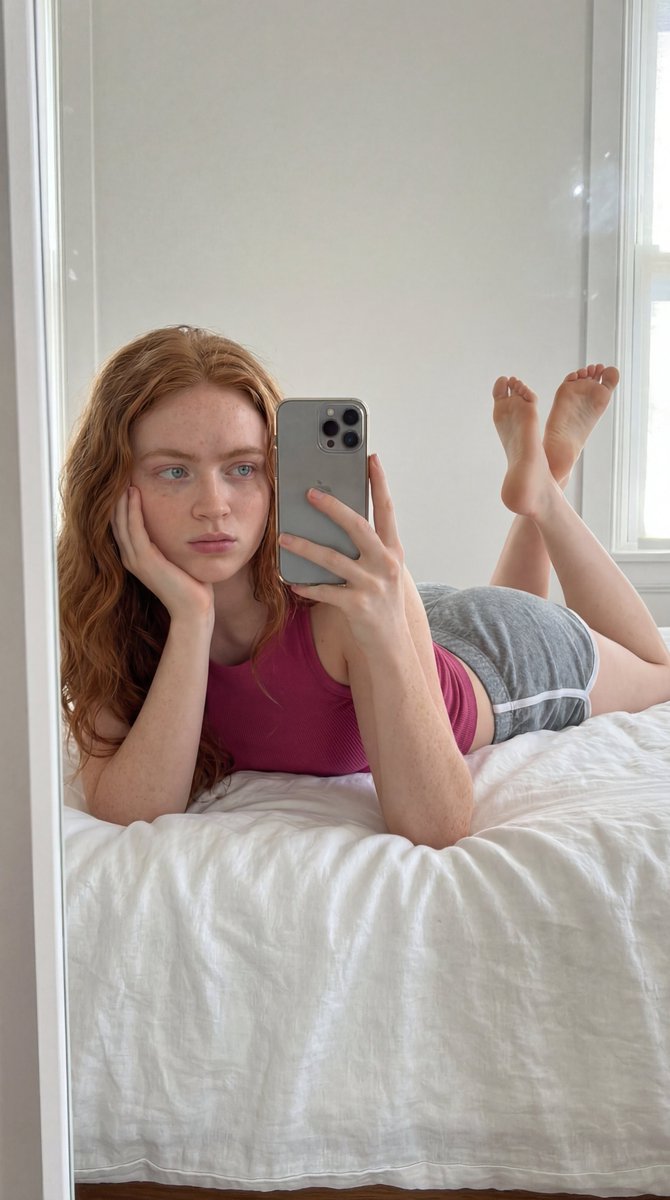 Prone Mirror Selfie with Extreme Realism Prompt — example 1