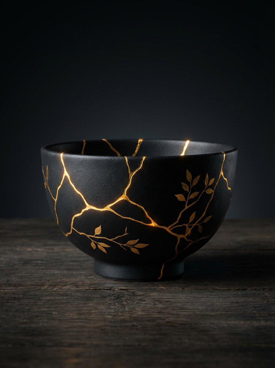 Kintsugi Black Ceramic Plate with Gold Decoration — example 2