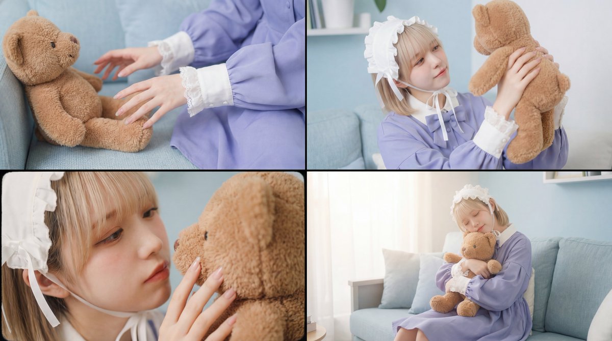 Warm, Nostalgic Cinematic Video of a Woman with a Teddy Bear — example 1
