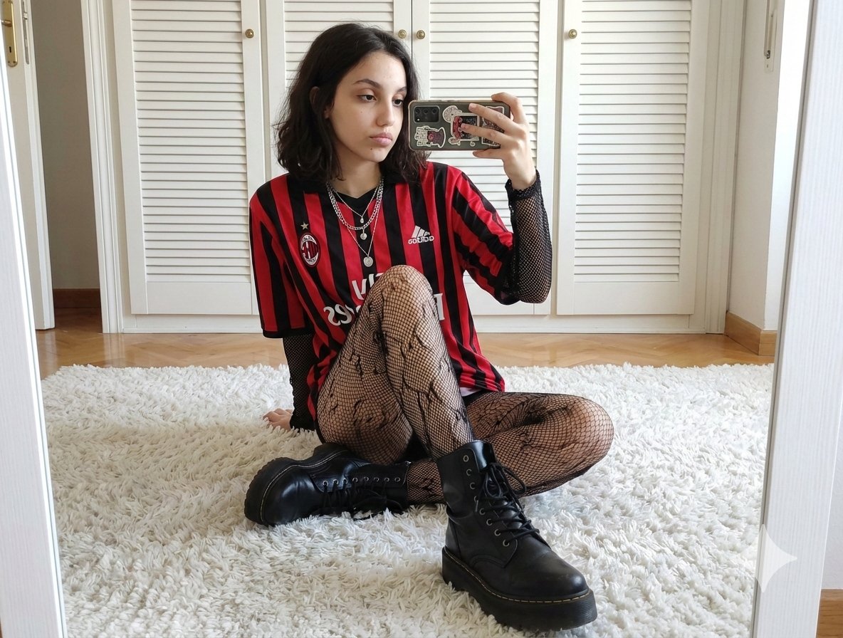 Mirror Selfie Prompt: Sports Jersey and Fishnets — example 1