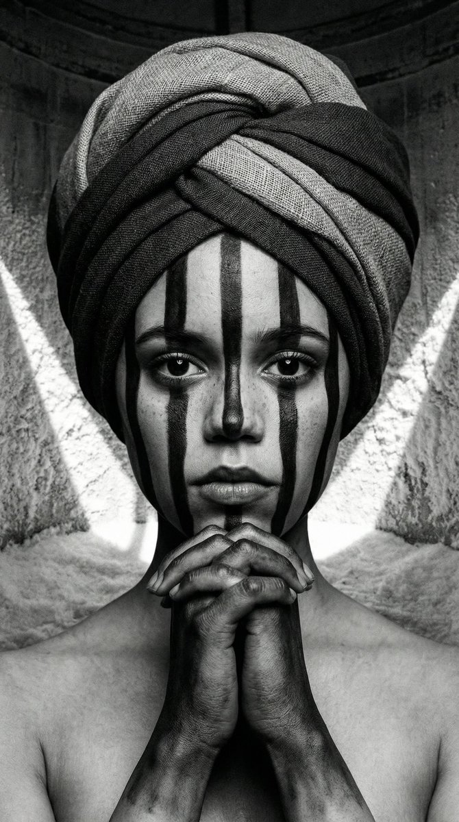 Monochrome Avant-Garde Portrait: Obsidian Ritual — example 1
