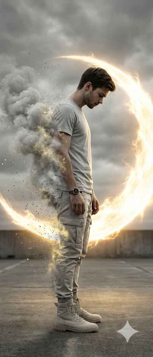 Cinematic Disintegration Portrait with Energy Aura — example 1