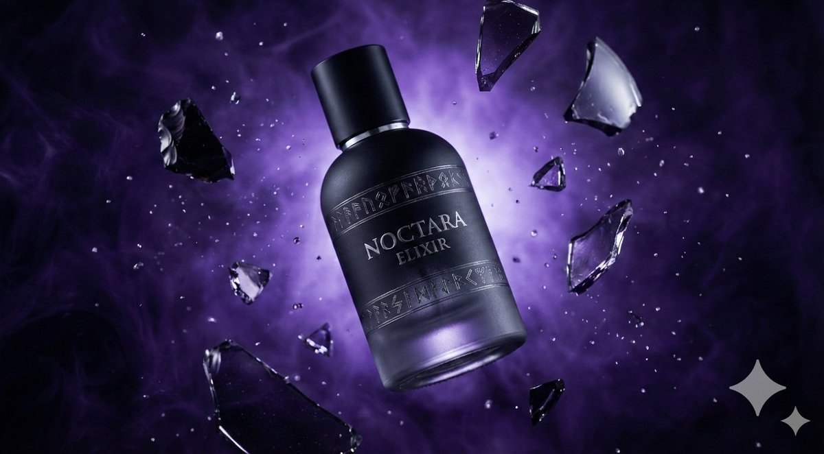 Matte Black Elixir Bottle with Purple Smoke Background — example 1