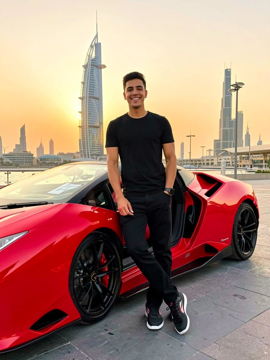 Cinematic Portrait with Lamborghini in Dubai Sunset