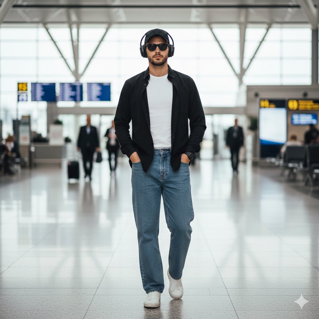 Stylish Man Walking Through Airport Terminal — example 1