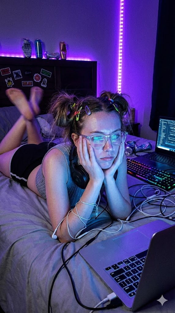 Cyber-Grunge Gamer Girl Portrait with Lo-Fi Aesthetic — example 1
