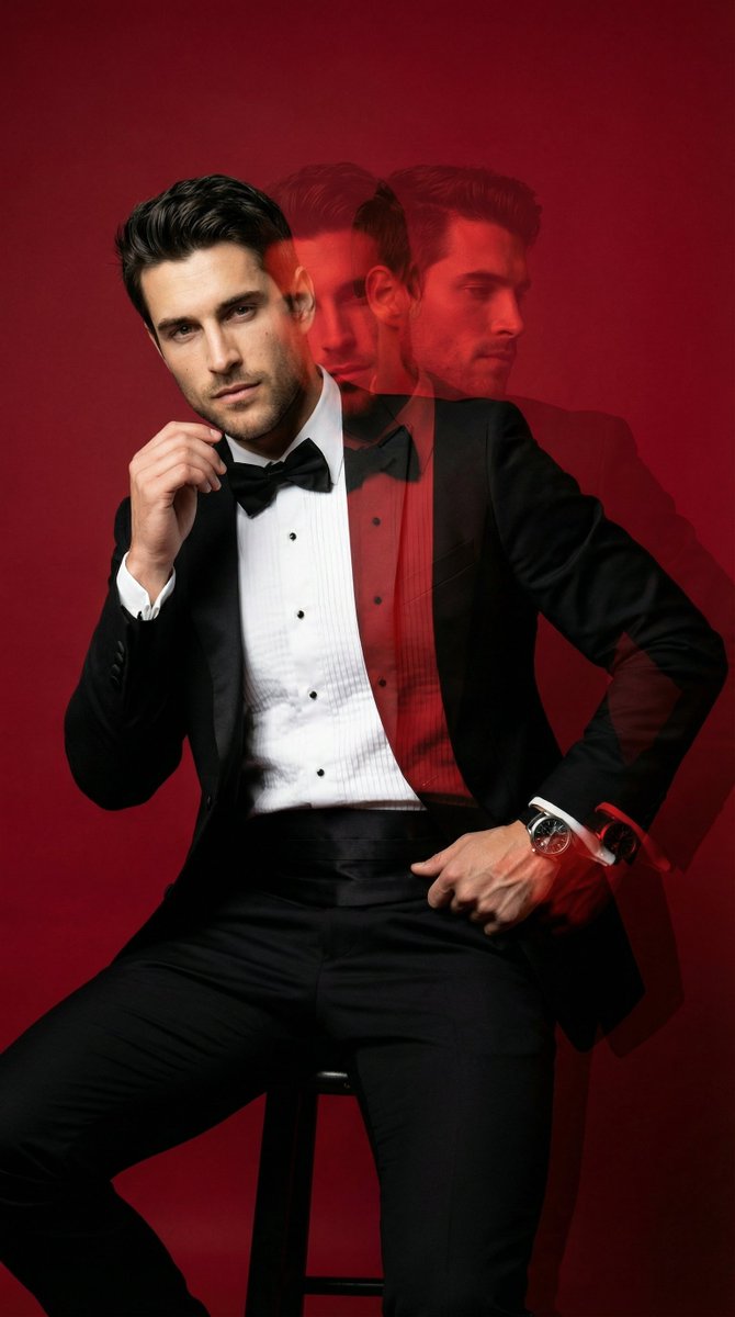 Red Studio Fashion Editorial with Motion Echo Effect