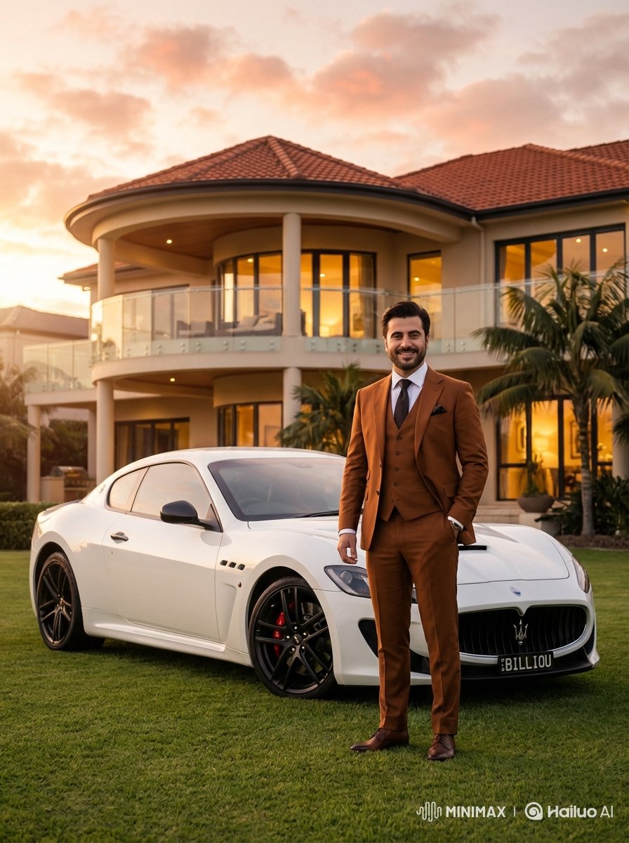 Luxurious Lifestyle Portrait with Maserati and Mansion — example 1