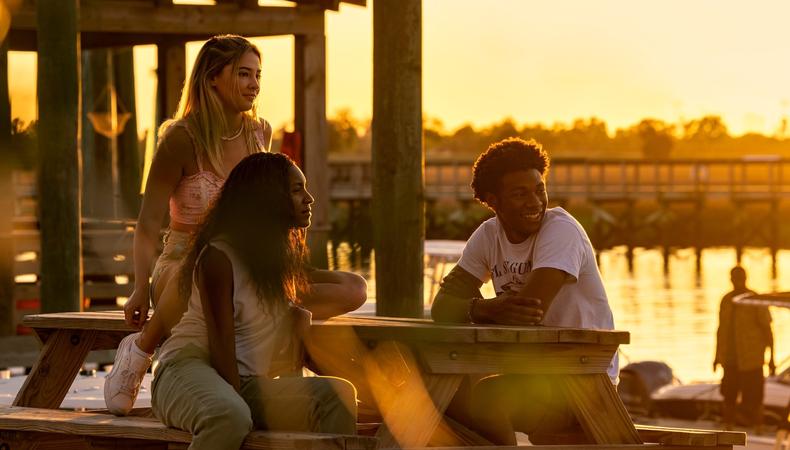 Cinematic Golden Hour Sunset Hangout on a Pier — example 1