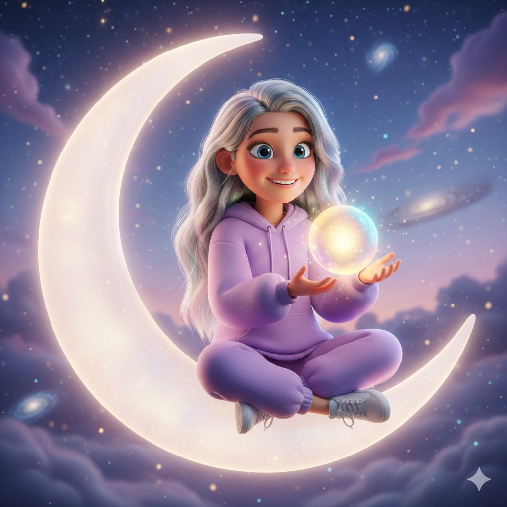 Pixar-Style 3D Character on a Crescent Moon — example 1