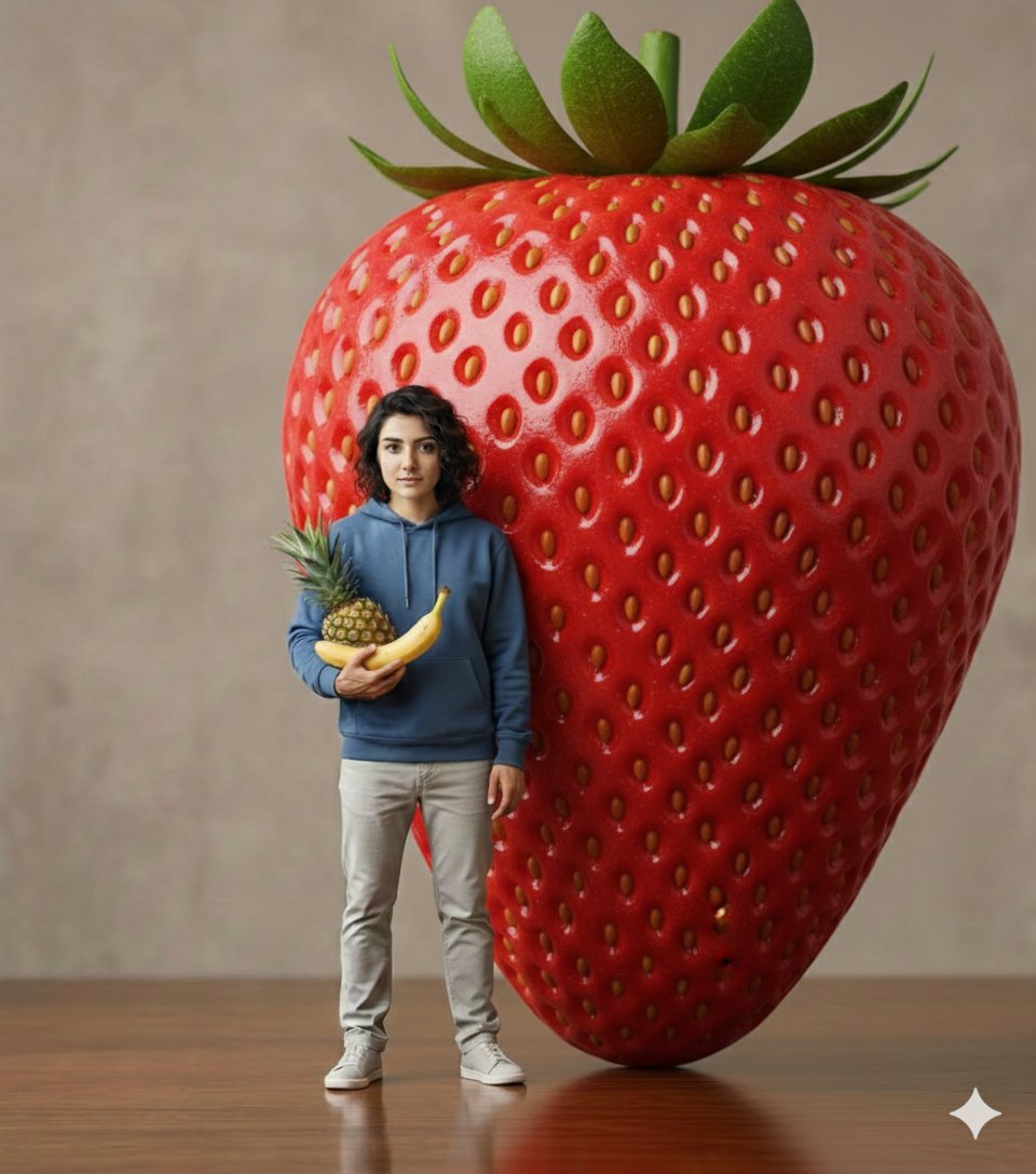 Hyper-realistic Giant Strawberry with Tiny Subject — example 2