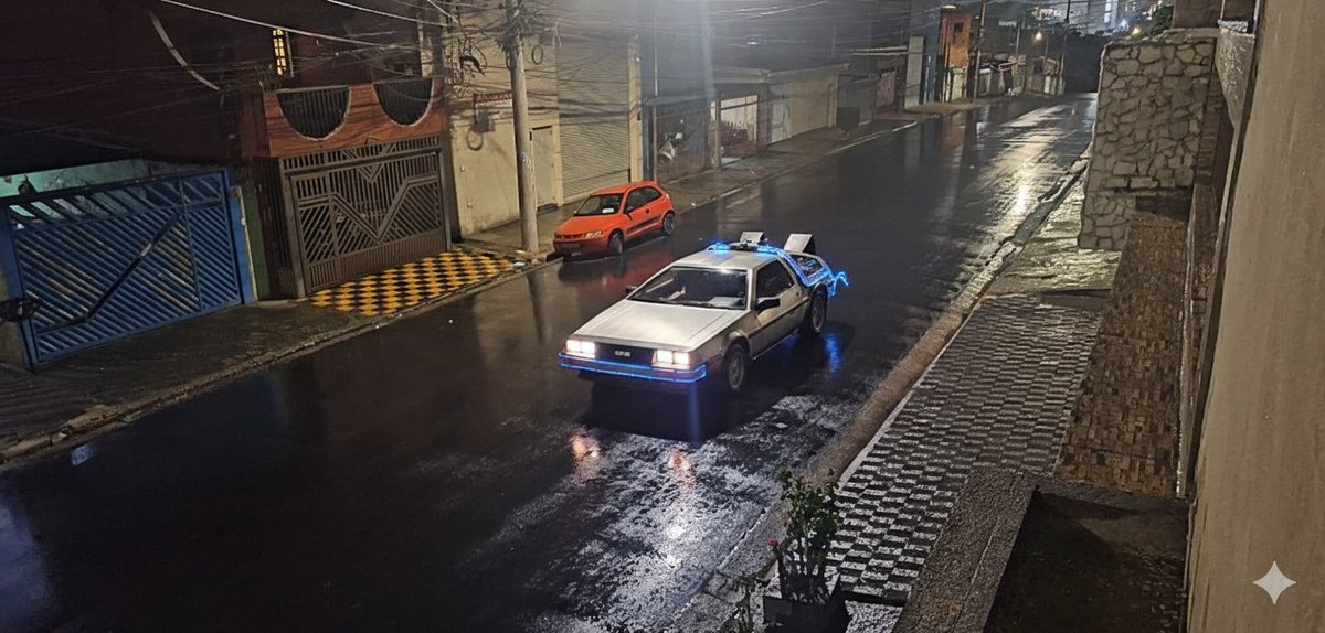 Delorean 'Back to the Future' Scene Integration Prompt — example 2