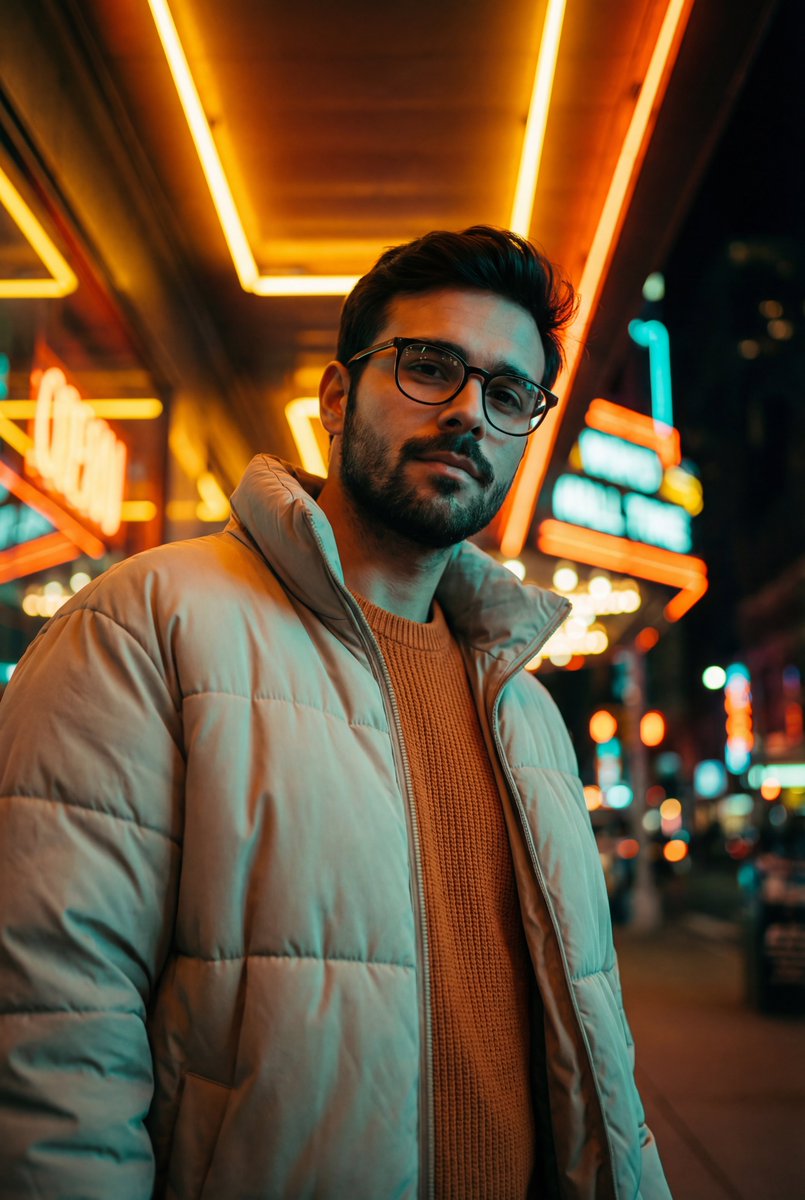Teal and Orange Neon Urban Portrait — example 1