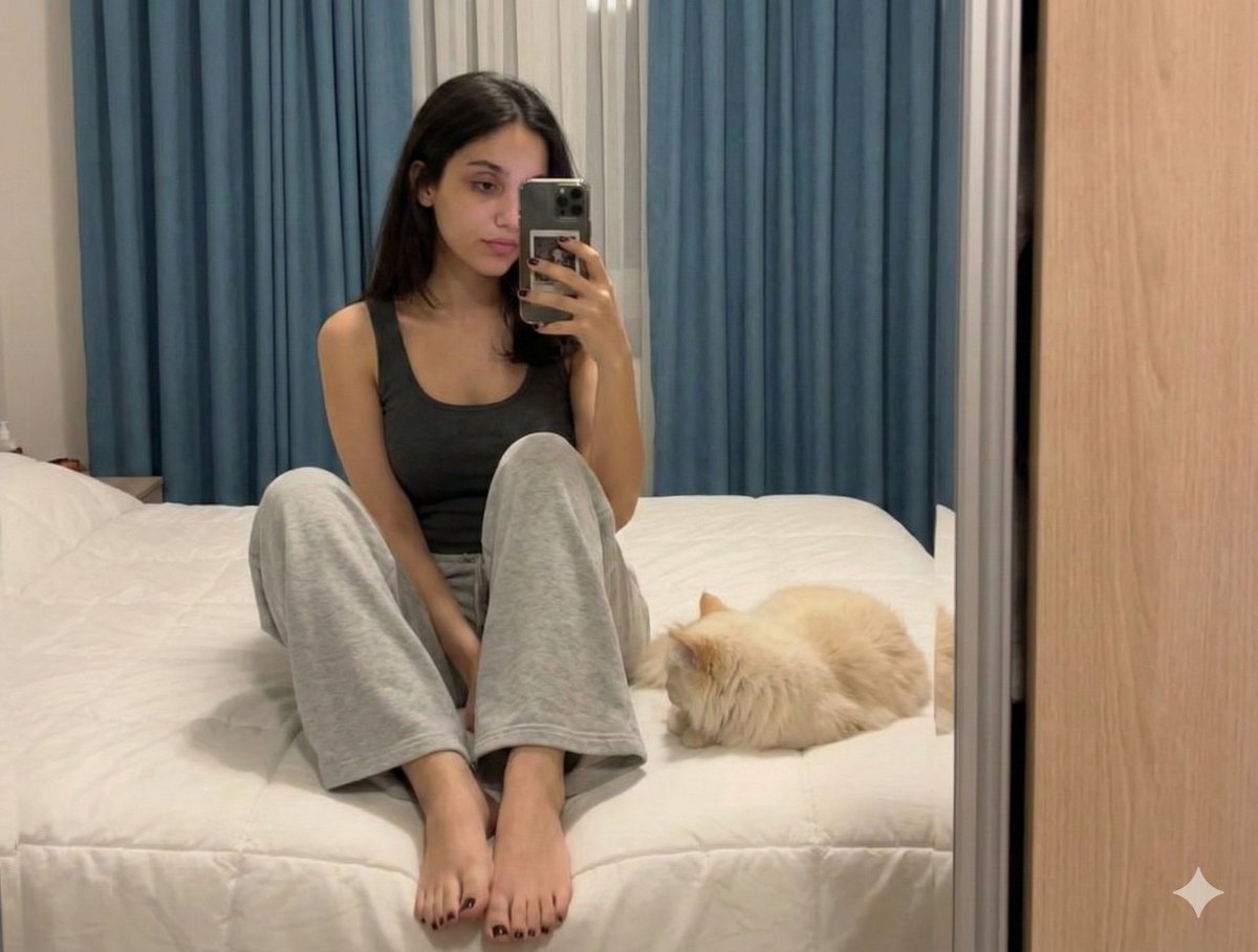 Nano Banana Pro Prompt: Candid Mirror Selfie with Cat — example 1