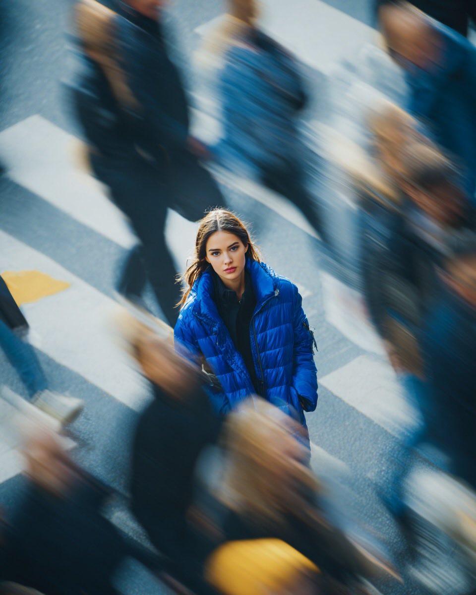 Cinematic Street Portrait of Woman in Puffer Jacket (3 Variations) — example 2