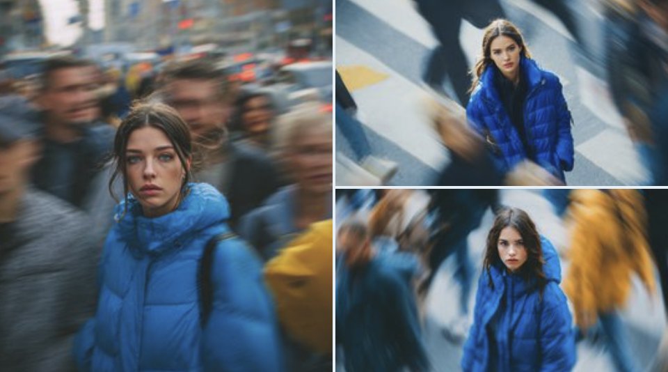Cinematic Street Portrait of Woman in Puffer Jacket (3 Variations) — example 1