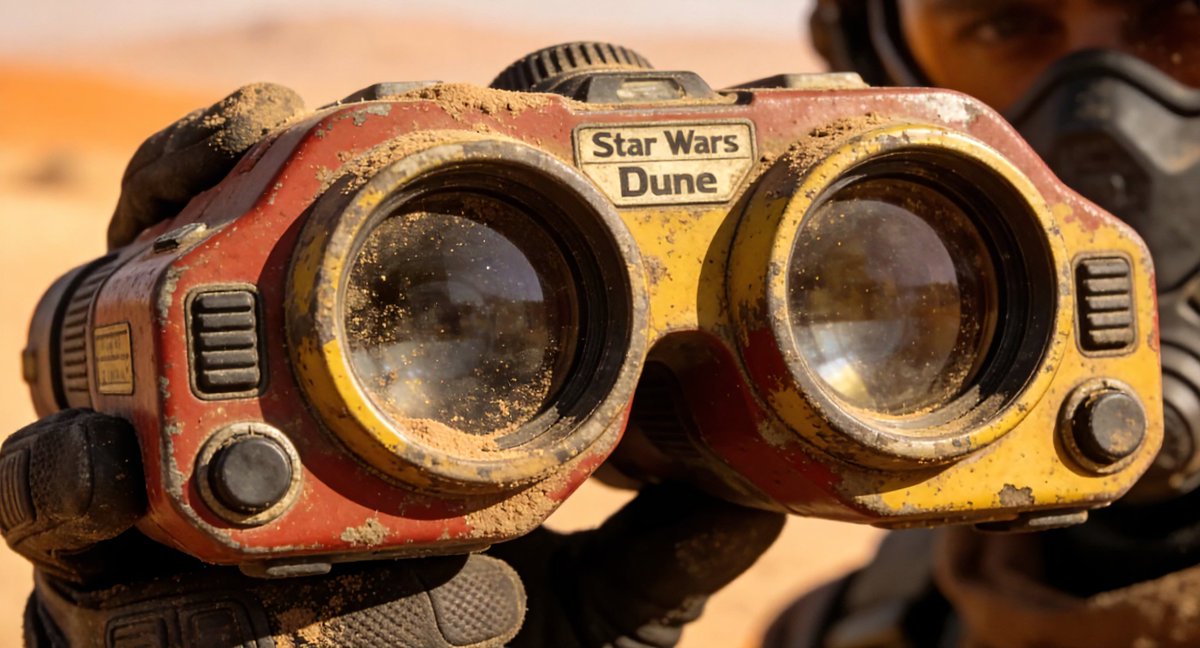 Retro-Futuristic Binocular Cinematic Close-up — example 1