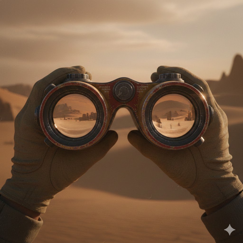 Retro-Futuristic Binocular Cinematic Close-up — example 3