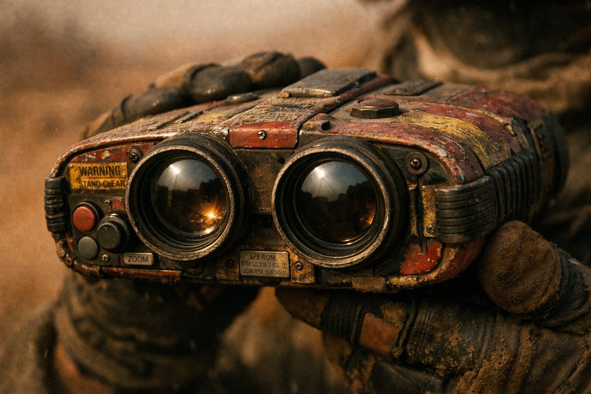 Retro-Futuristic Binocular Cinematic Close-up — example 4