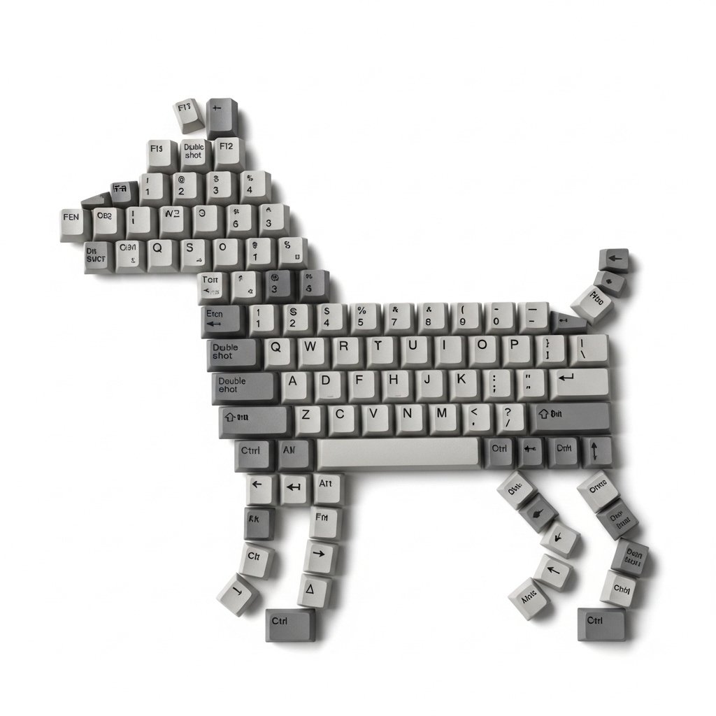 Top-Down Flat Lay of Dog Formed from Keyboard Keycaps — example 1