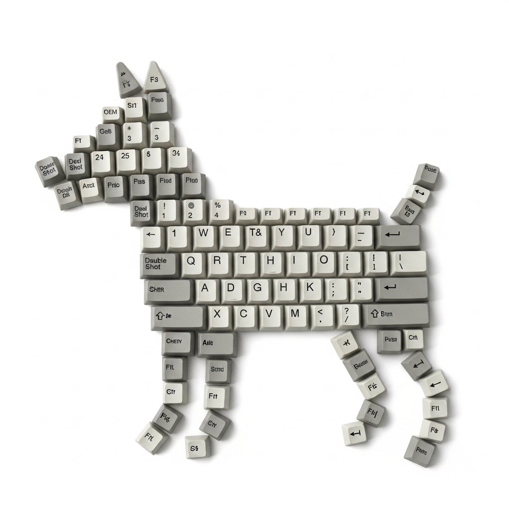 Top-Down Flat Lay of Dog Formed from Keyboard Keycaps — example 2